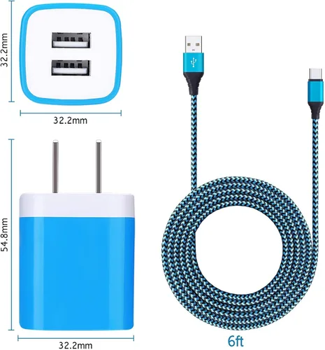 Miniatura 6 de Cargador USB tipo C enchufe de doble puerto cargador de pared rápido bloque de carga de teléfono con 2 cables C de 6 pies para Samsung Galaxy S26