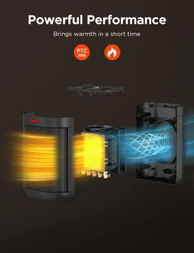 Miniatura 2 de Calentador de Espacio Pequeño de 1000W para Uso en Interiores, Calentamiento Rápido 2S, Calentador de Espacio Eléctrico de Cerámica PTC con 3 Modos