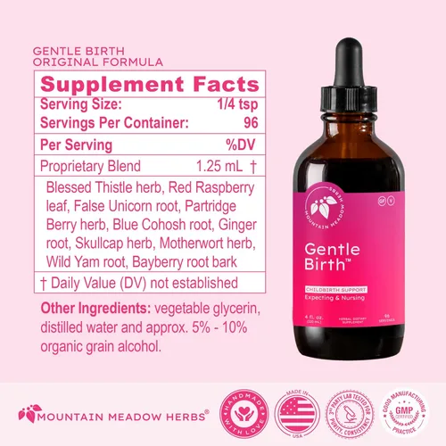 Miniatura 4 de Mountain Meadow Herbs Gentle Birth for Birth Prep / Preparación del parto, extracto de hierbas líquido de acción rápida para apoyo al parto - 4oz