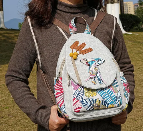 Miniatura 184 de HUANGGUOSHU Mochila de algodón tejida de algodón bohemio con bordado de lona estilo bohemio con múltiples bolsillos retro linda mochila cartera