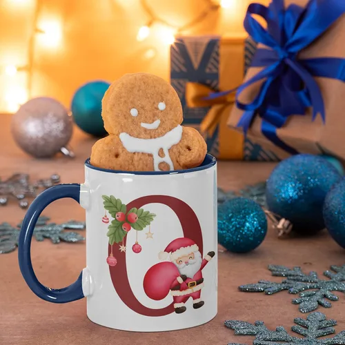 Miniatura 5 de Taza de café con inicial de Navidad con tema de Papá Noel, 11 o 15 onzas, 9 colores opcionales, tazas personalizadas para niños, niños y niñas, taza