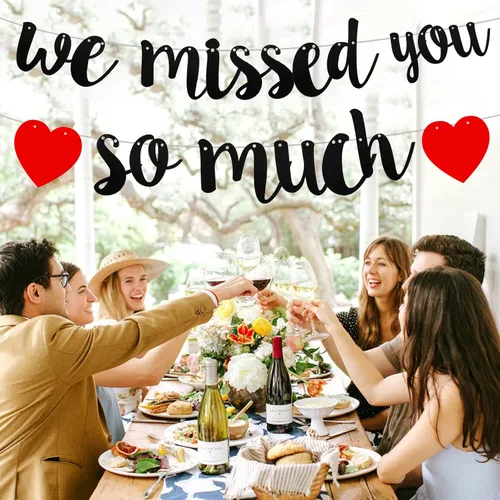 Miniatura 3 de Cartel de bienvenida para el hogar con texto en inglés "We Missed You So Much", con purpurina negra con texto en inglés "Happy Friendsgiving