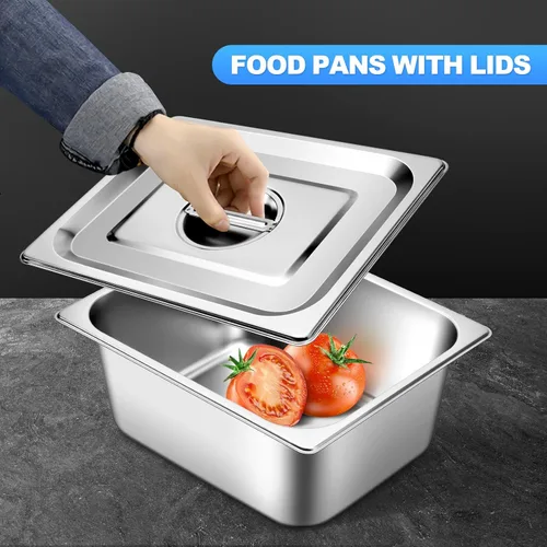 Miniatura 6 de Sartén de hotel con tapas de medio tamaño de 6.35 cm de profundidad, platos calentadores de acero inoxidable para buffet, sartén de mesa de vapor