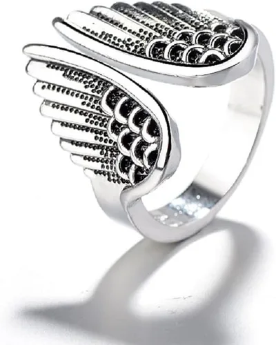 Anillo de alas de ángel de plata 925 para mujer, estilo vintage, tailandés, teñido de plata negra, anillo abierto, hip hop, rock, eternidad,