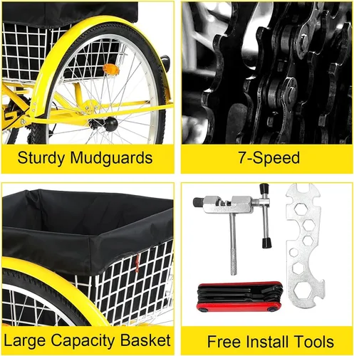 Miniatura 4 de Triciclo para adultos de 24/26 pulgadas, 7 velocidades, triciclo de 3 ruedas para adultos para mujeres/hombres/personas mayores, bicicleta de tres