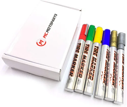 Miniatura 4 de MC MOTOPARTS Permanente Blanco Rojo Azul Verde Amarillo Neumático Marcador Lettering Pintura Herramienta Automotriz Motocicleta Cuidado Kit