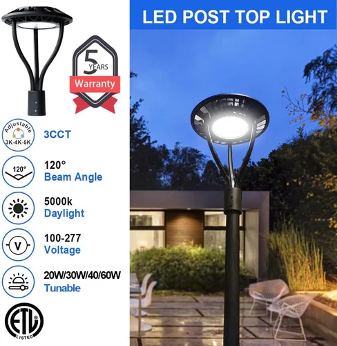 Miniatura 2 de OSTEK Luz LED superior de poste 20W/30W/40W/60W, 3CCT (3000K/4000K/5000K), luz de área comercial de 140LM/W, IP65 impermeable para exteriores