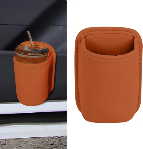 Miniatura 7 de Wuyaoyao Portavasos grande para puerta de automóvil, portavasos de cuero con clip para puerta de auto y bolsillo del asiento trasero, soportes