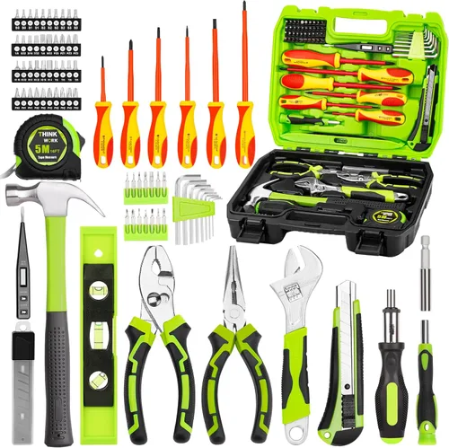 THINKWORK Kit de herramientas para reparación del hogar - Juego general de herramientas manuales para el hogar con caja de almacenamiento, juego de