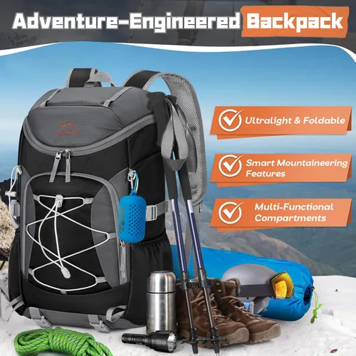 Miniatura 8 de RAINSMORE Mochila de senderismo plegable para mujeres y hombres, mochila de camping plegable de 40 litros, impermeable, bolsa de senderismo ligera