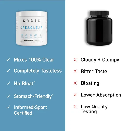 Miniatura 6 de Kaged CreaClear Creatine Monohydrate Powder Mezcla transparente y se disuelve completamente, sin grano Creatina micronizada premium para fuerza
