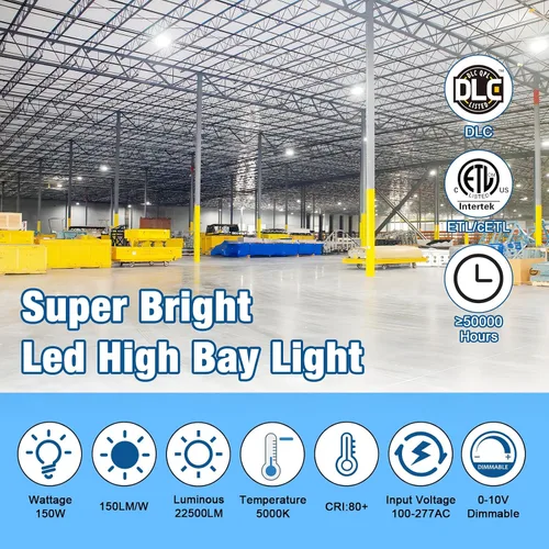 Miniatura 2 de Luces LED de alta bahía súper brillantes 150 W 22500 lm regulable AC100-277V 5000K DLC/ETL listado 6 pies con enchufe de EE. UU