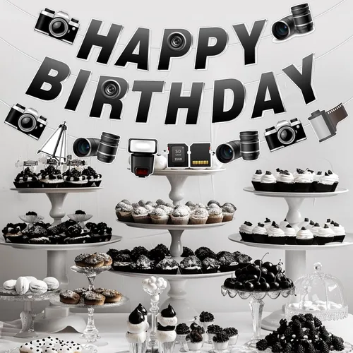 Miniatura 4 de Decoración de fiesta de cumpleaños para fotógrafo, guirnalda con temática de fotografía, pancarta de feliz cumpleaños, guirnalda de cámara