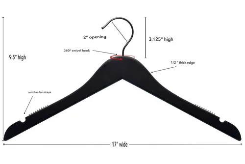 Miniatura 5 de NAHANCO Percha de madera para camisas, 17 pulgadas, goma negra (paquete de 100)