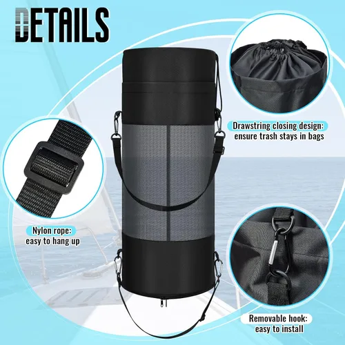Miniatura 3 de Berlune Bolsa de basura para barco de 7.5 galones, cubo de basura marino de malla grande con cremallera inferior de 360 grados para vacío rápido