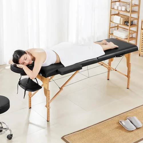Miniatura 8 de Yaheetech - Mesa de masaje portátil, camas para pestañas, cama de spa, sofá de masaje plegable, mesas de spa ajustables, plegables en 2 con bolsa