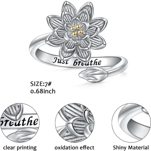 Miniatura 6 de DAOCHONG Anillo de plata de ley 925, anillos de flor de loto, resistentes al deslustre, ajuste cómodo, anillo de boda