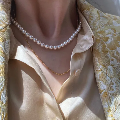 Miniatura 5 de Luxval Collares de perlas para mujer, joyería de perlas blancas crema, chapado en oro de 14 quilates, hecho a mano, delicado collar con cierre