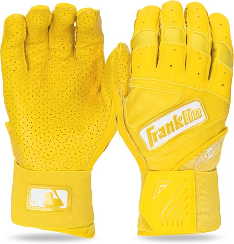 Miniatura 19 de Franklin Sports MLB - Guantes de bateo Infinite Powerstrap para béisbol + sóftbol de puño largo, para adultos y jóvenes Blanco/Dorado