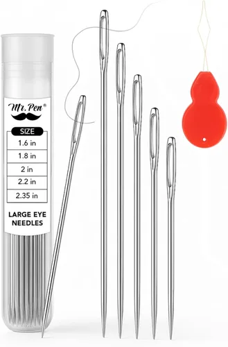 Mr. Pen - Agujas grandes para coser a mano, 50 piezas, 5 tamaños, plata, agujas de bordar para coser a mano Plata en tubo de almacenamiento de