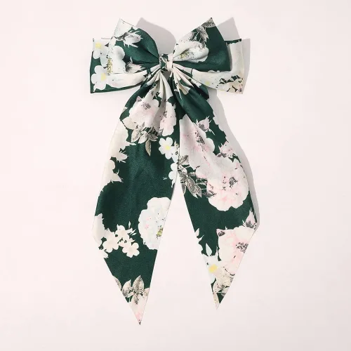 Miniatura 5 de Pinzas grandes para el pelo para mujeres y niñas, clip de cinta de pelo de cocodrilo floral grande, lazos de cinta negra larga con lazo grande flor