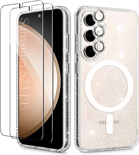Miniatura 12 de KIOMY Funda transparente con purpurina para Samsung Galaxy S23 5G con protector de lente de cámara Diamond Sparkle y 2 paquetes de protectores
