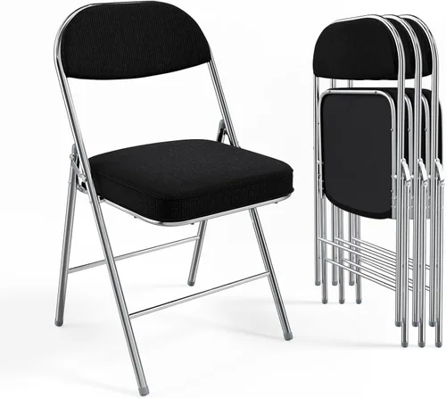 Miniatura 19 de VINGLI Paquete de 2 sillas plegables con asiento y respaldo acolchados, marco de metal, tela de pana duradera, capacidad de 350 libras, juego de 2