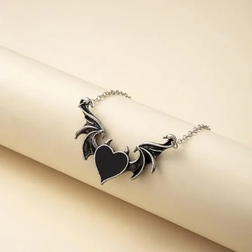 Miniatura 2 de Caiyao Collares de ala de murciélago de corazón malvado de Halloween, gargantilla con dije de ala de durazno de demonio punk para mujeres y niñas