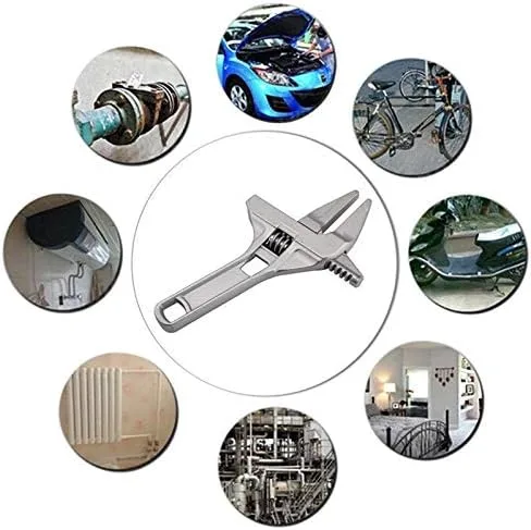 Miniatura 9 de Llave ajustable, llave de baño de apertura grande de 0.630-2.677 in de boca ancha, llave de aleación de aluminio, herramienta de mano de tuerca