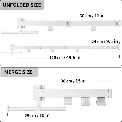 Miniatura 2 de RFOUO Estante de secado de ropa montado en la pared, soporte de pared para ropa con características plegables (plegable), ahorro de espacio, estante