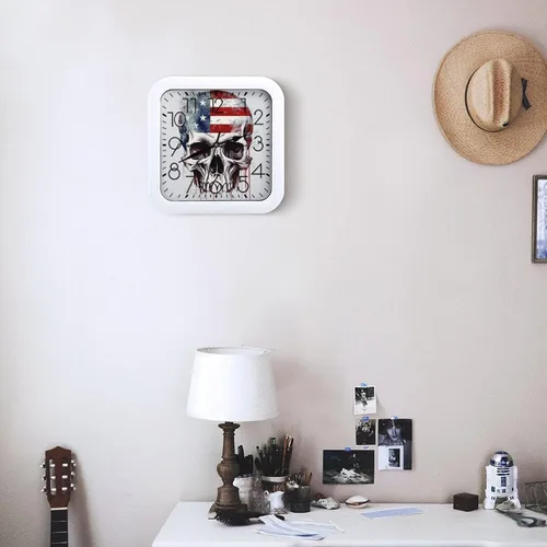 Miniatura 6 de 10" Square Modern Wall Clock,American Flag Skull Print Kitchen Clocks Wall Battery Operated,Silent Non Ticking Unique Funny Cute Wall Clock for