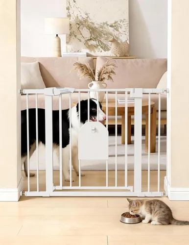 Miniatura 12 de Babelio - Puerta de seguridad con cierre automático para bebés con puerta para gatos, puerta de metal de 73-109 cm para puertas, escaleras, casa