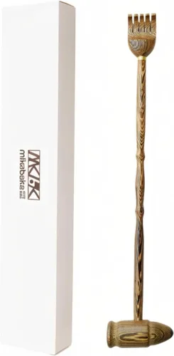 Rascador de espalda con martillo de masaje, 100% madera natural para adultos, hombres y mujeres, 19 pulgadas de grosor extendido con masajeador