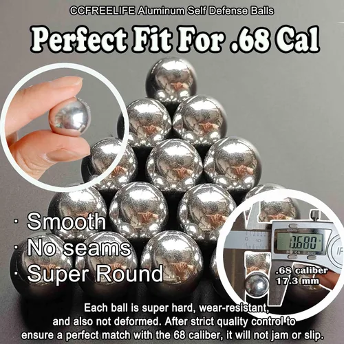 Miniatura 2 de . 68 bolas de aluminio Cal de autodefensa, aptas para SD/LE T4E HDS HDR con potencia máxima para entrenamiento y práctica de objetivos (0.26 oz)