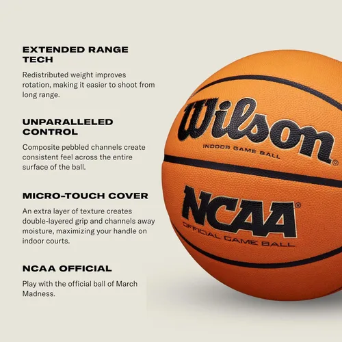 Miniatura 5 de Wilson NCAA Evo NXT Balones de Baloncesto Oficiales para Juegos en Interiores - Tamaños 6 y 7 Negro/Naranja