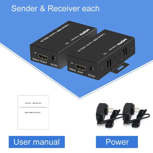 Miniatura 6 de Extensor HDMI de 196 pies HDMI sobre solo Cat5E/6/7 Repetidor HDMI Balun Transmisor Receptor Soporte 1080p 3D HDMI 1.4a HDCP EDID