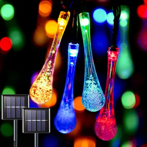 suddus Paquete de 2 tiras de 30 luces LED solares para exteriores, impermeables, luces solares con 8 modos, luces solares de fiesta al aire libre