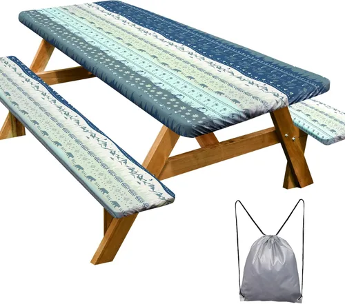 Miniatura 57 de Funda de mesa de picnic con fundas para bancos Esenciales de camping Mantel de picnic impermeable y a prueba de viento con bolsa de cordón, funda