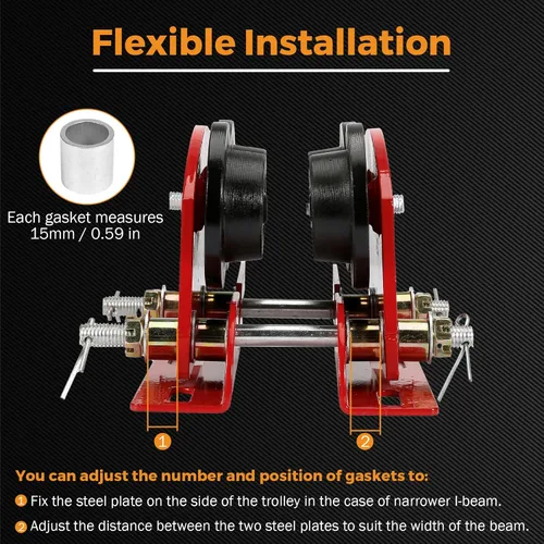 Miniatura 6 de BEAMNOVA Carro manual para I-Beam con brida ancha de 1.57-4.64 pulgadas, para elevación eléctrica PA200 PA250 PA300 PA400 PA500, resistente, 4