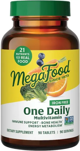 MegaFood One Daily Multivitamínico sin hierro - Multivitamínico para mujeres y hombres - con comida real - Suplemento de apoyo inmunológico - Salud