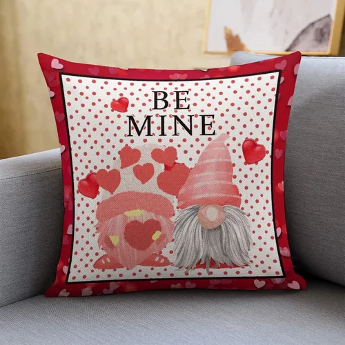 Miniatura 3 de Farmhouse Linen Cushion Cover Case for Living Room Bedroom Decor Be Mine Valentine's Day Red Pink Love Hearts Gnome Decorative Pillow Case with