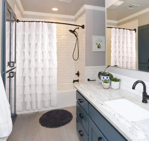 Miniatura 6 de Cortina de ducha Reisen de tela blanca con volantes, para baño, estilo granja, 72 pulgadas de largo Blanco