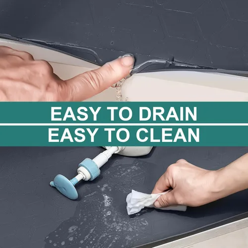 Miniatura 3 de Tapete para debajo del fregadero, 34 x 22 pulgadas, bandeja de silicona impermeable debajo del fregadero para armarios de cocina y lavandería, Azul