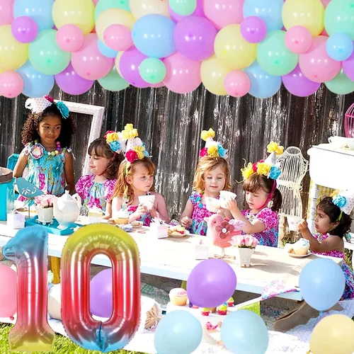 Miniatura 6 de Decoraciones de cumpleaños número 10 para niñas, juego de guirnalda de globos de macarrón con un solo dígito con texto en inglés "I'm 10" Backdrop