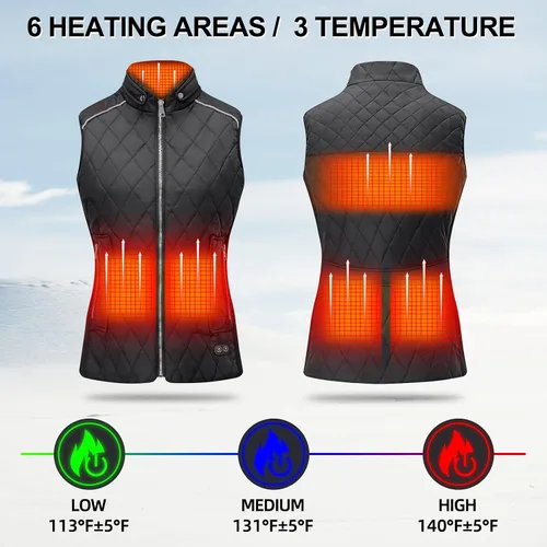 Miniatura 3 de Heated Vest For Women - Stand Collar Quilted Outerware Neck Heating With 6 Heating AerasBattery Included