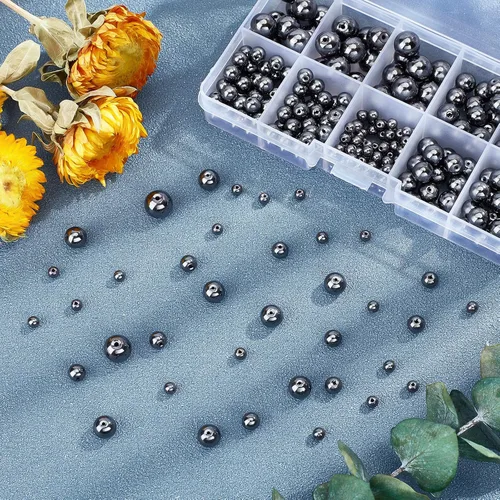 Miniatura 7 de PH PandaHall Cuentas de hematita sintética negra, 316 cuentas redondas de piedras preciosas de 4 tamaños, cuentas sueltas con agujero de 0.04 a