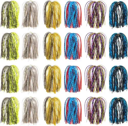 Goture Silicone Jig Skirts, 24pcs/30pcs Bass Fishing Jigs Spinnerbait Skirts Replacement Kit,5 Colors Silicone Skirts for Fishing Lures, Football