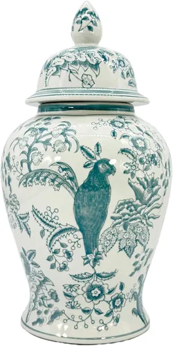 Miniatura 15 de Galt International Jarrón de Templo de Cerámica Chinoiserie Floral Marrón y Blanco de 18" con Tapa - Jarrón de Jengibre Decoración para Hogar