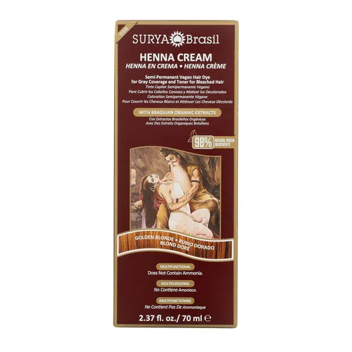 Surya Brasil Henna Cream Golden Blonde - 98 % de ingredientes naturales, vegano, libre de crueldad, ecológico, color de cabello semipermanente,