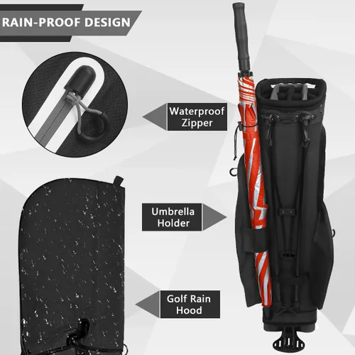Miniatura 3 de Bolsa de golf con soporte de 14 divisiones, bolsa de golf ligera con soporte para hombres y mujeres Negro